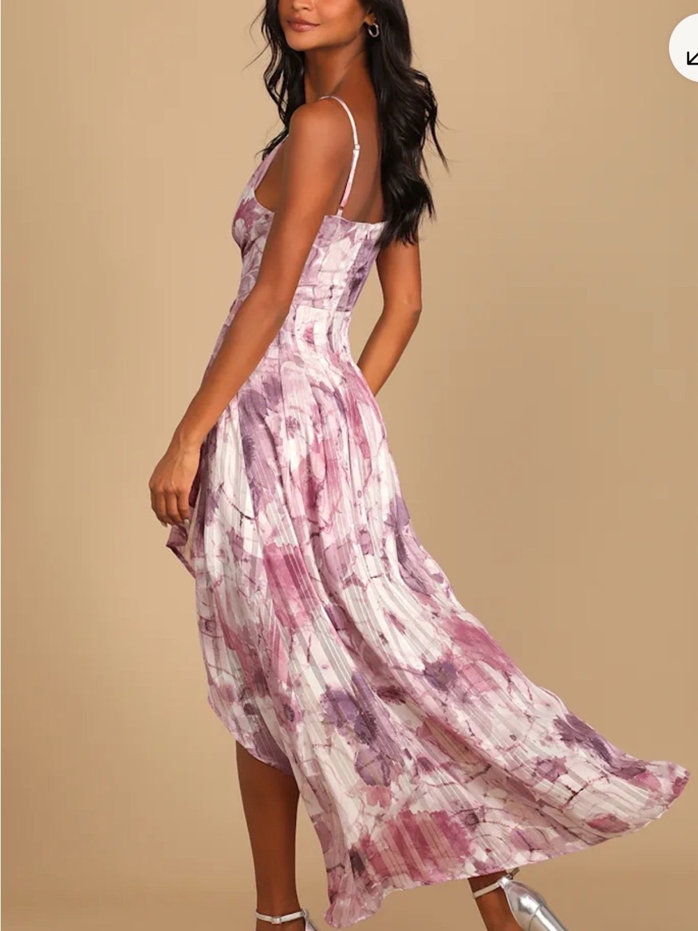 Lulu's Pink & Purple Watercolor High-Low Midi Dress